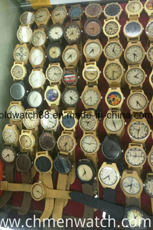Natural Wooden Wristwatch Bamboo Wood Genuine Leather Band Watch Unisex